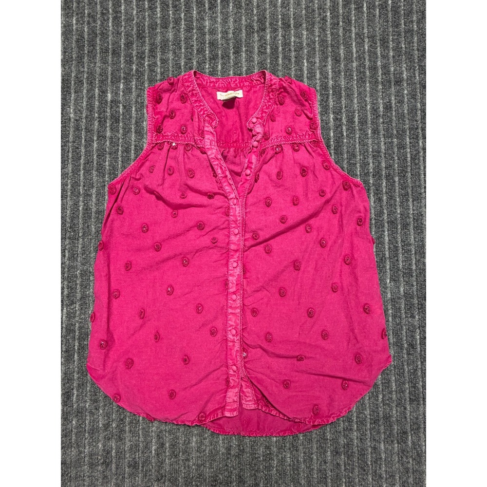 Pilcro Anthropologie Pink Embroidered Sleeveless Blouse Small Boho Summer Vacay